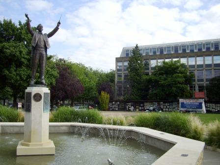 The statue of Gustav Holst by the exhibition